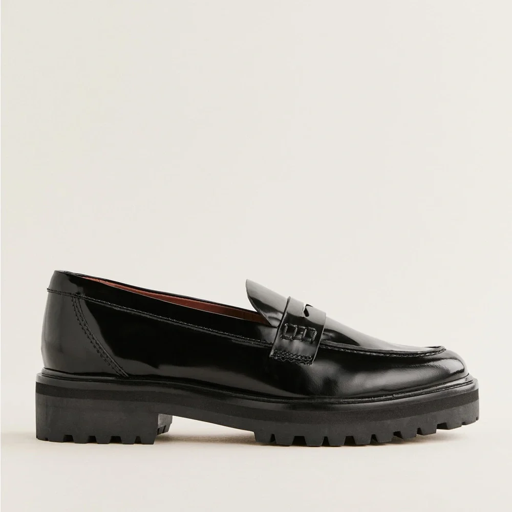 Reformation Black Patent Leather Lug Sole Loafers